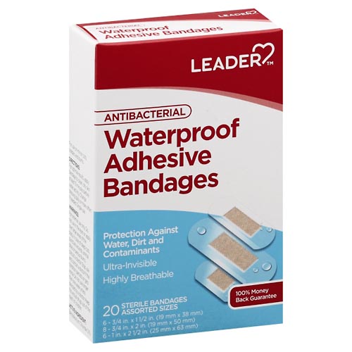 Image for Leader Adhesive Bandages, Antibacterial, Waterproof, Assorted Sizes,20ea from MONTEREY DRUGS