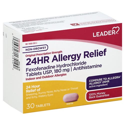 Image for Leader Allergy Relief, 24 Hr, Non-Drowsy, Original Prescription Strength, Tablets,30ea from MONTEREY DRUGS